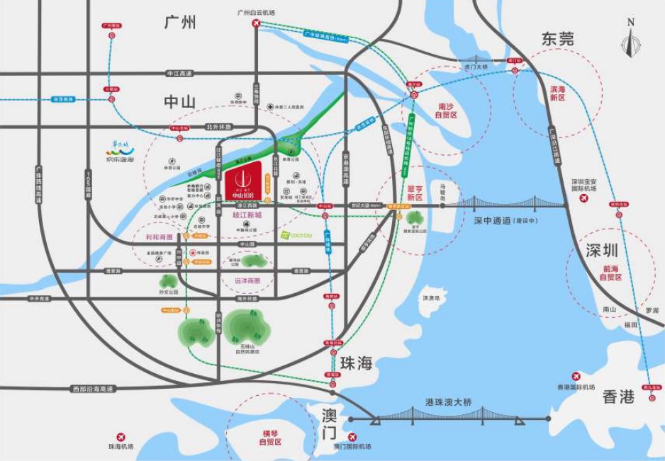 岐江新城交通四通八达，往来香港、广州近在咫尺。