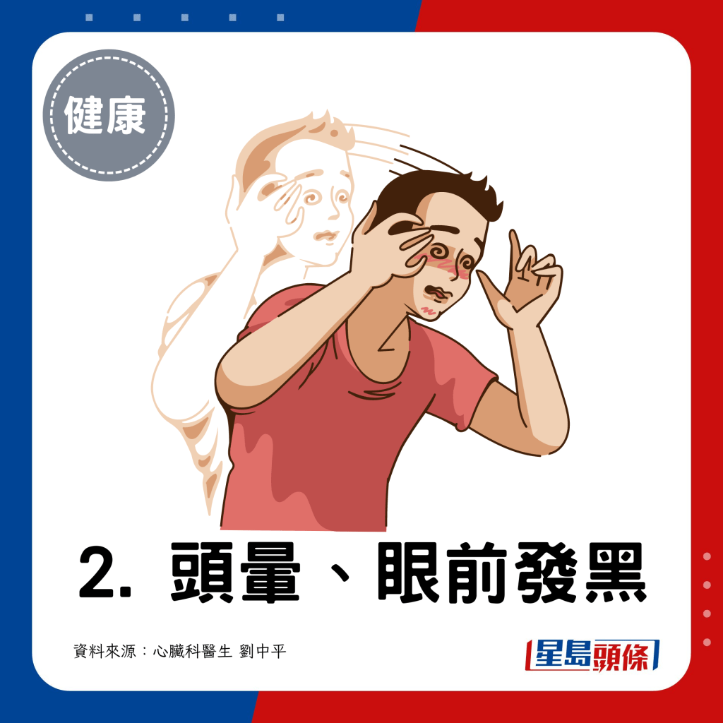 2. 頭暈、眼前發黑：