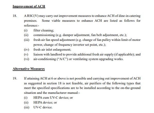 小組就食肆換氣量的規定公布指引。網上截圖