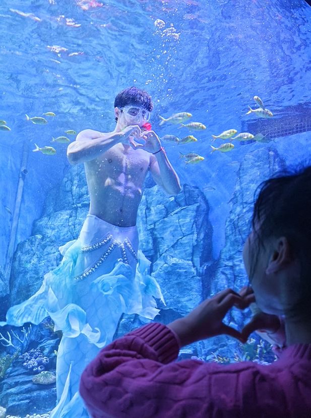 蕭淞譯的美男魚演出大受歡迎，每月收入近萬人民幣。小紅書