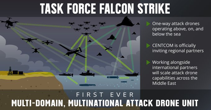 美軍將組建首支多國無人機特遣部隊。X@CENTCOM