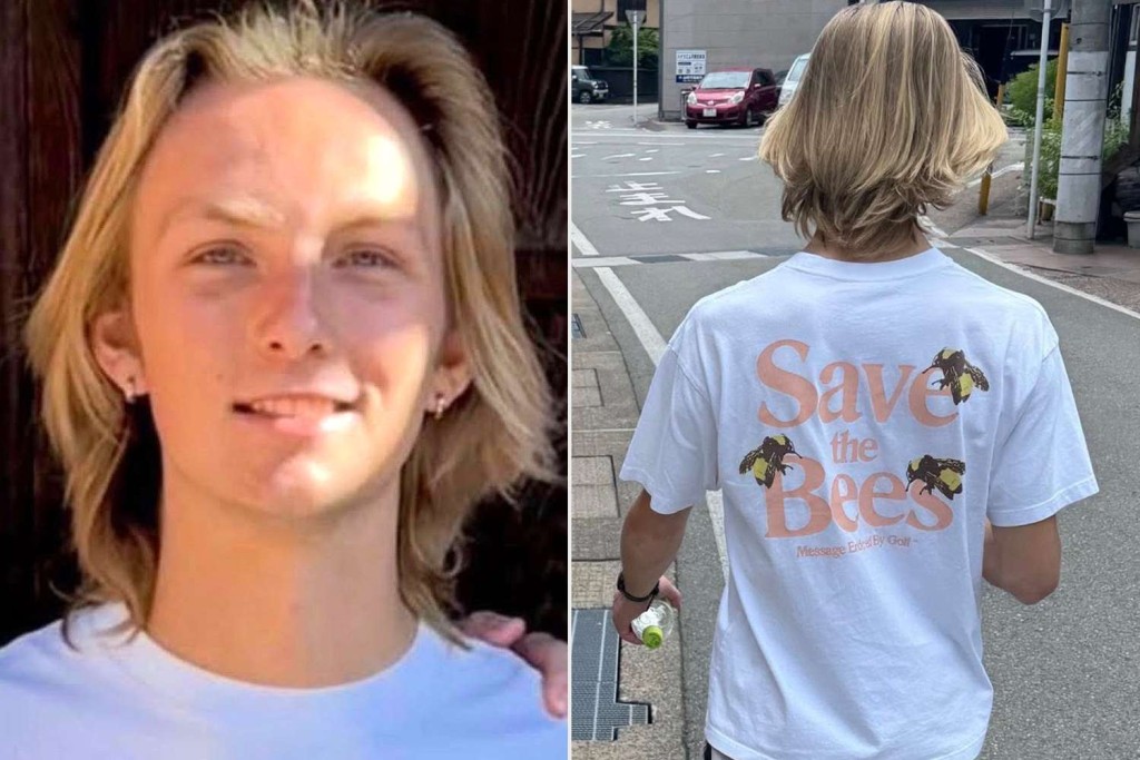 在京都失蹤的美國大學生希金博瑟姆,失蹤時身穿一件印有Save the Bees圖案的白色上衣。Nancy Higginbotham/Facebook