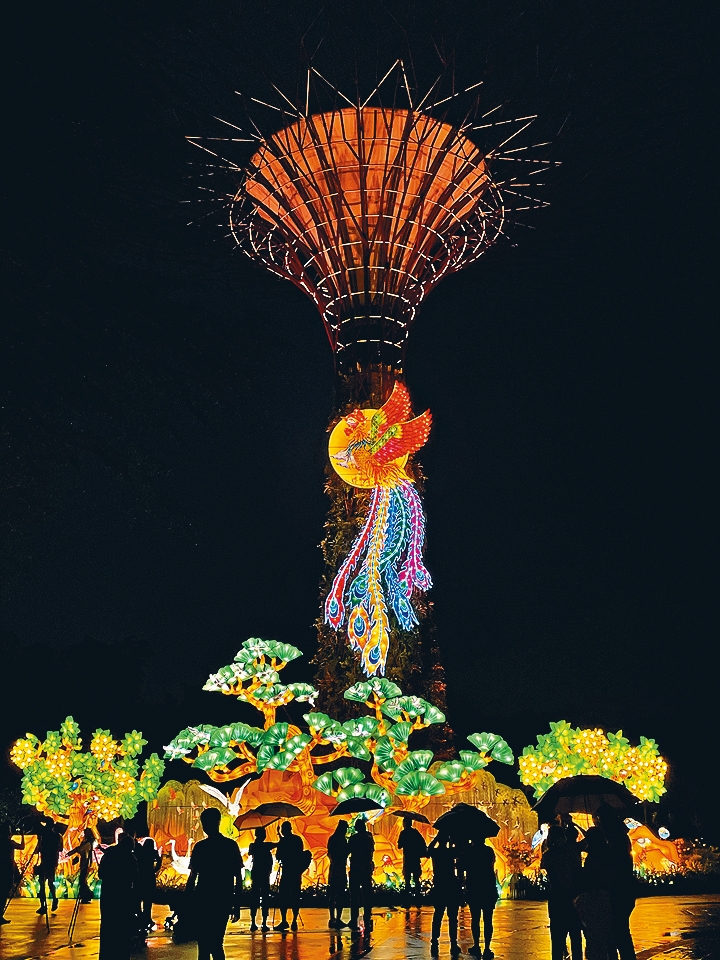 11米高的「百鳥朝鳳」，是今年新加坡濱海灣花園的中秋主燈。（中央社資料圖片）