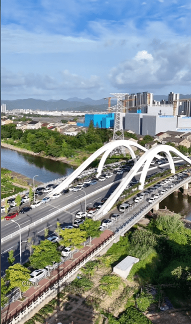 浙江臨海車主把車輛開上高架避颱風。 浙江臨海車主把車輛開上高架避颱風。
