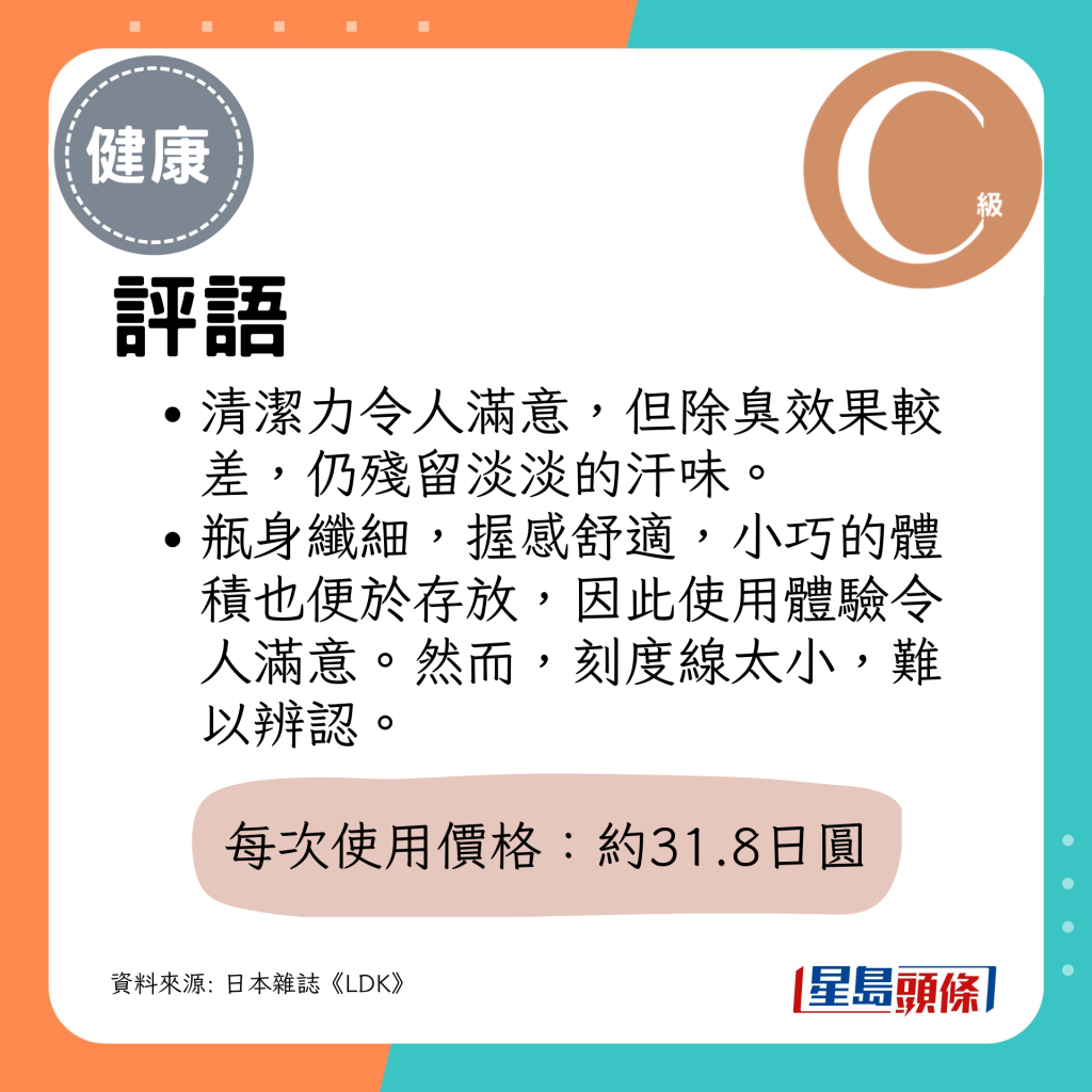 清洁力令人满意，但除臭效果较差，仍残留淡淡的汗味。