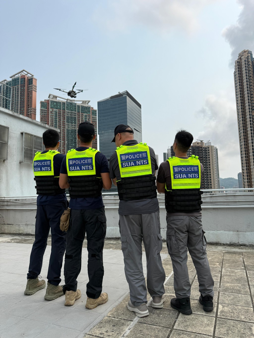 警方無人機高空巡邏配合。警方圖片