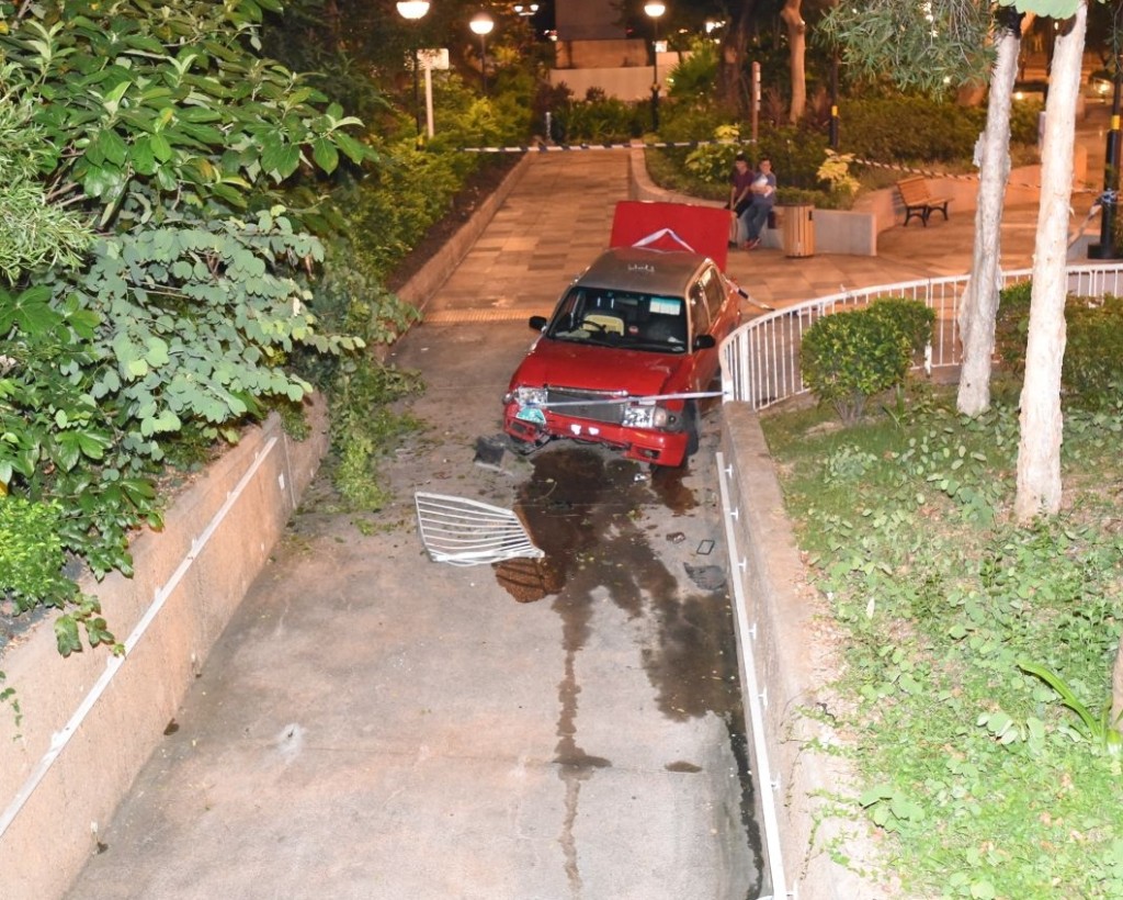 的士跌落7米下的公園內。
