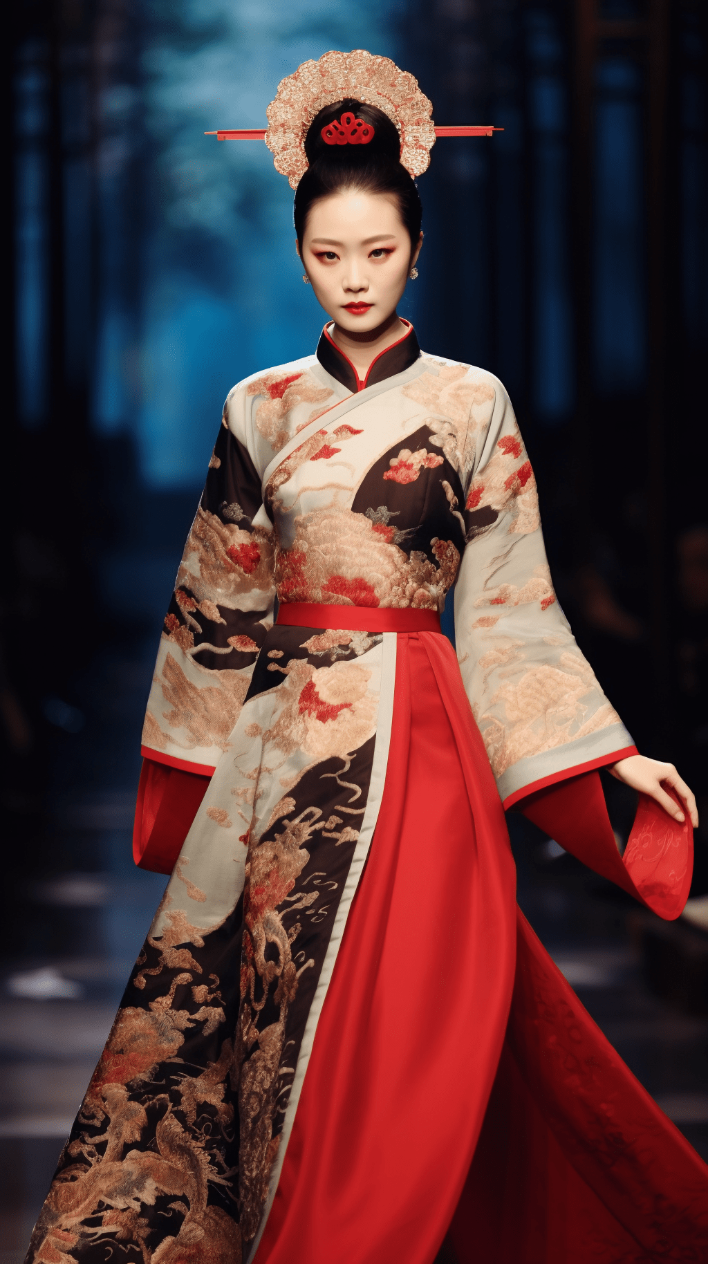 中國華服秀「新尚華夢」於7月9日在香港文化中心大堂舉行，模特兒走秀展現華服魅力。 