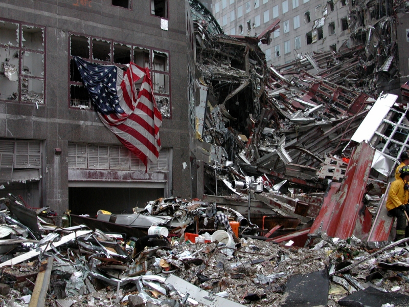 911事件现场废墟。 