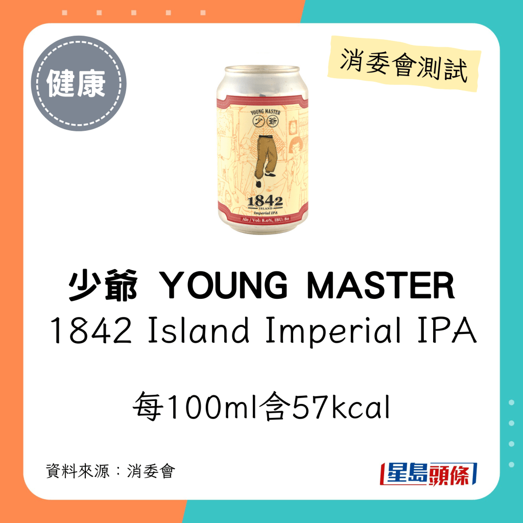 少爷 YOUNG MASTER 1842 Island Imperial IPA：每100ml含57kcal