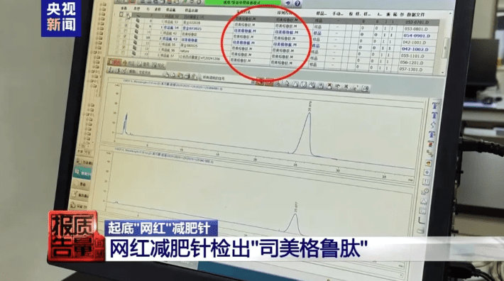 減肥針驗出「司美格魯肽」成分。央視新聞 減肥針驗出「司美格魯肽」成分。央視新聞