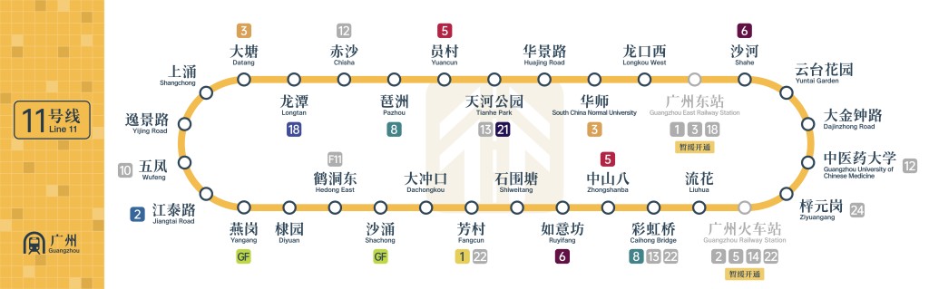 廣州首條環狀地鐵線開通。微博