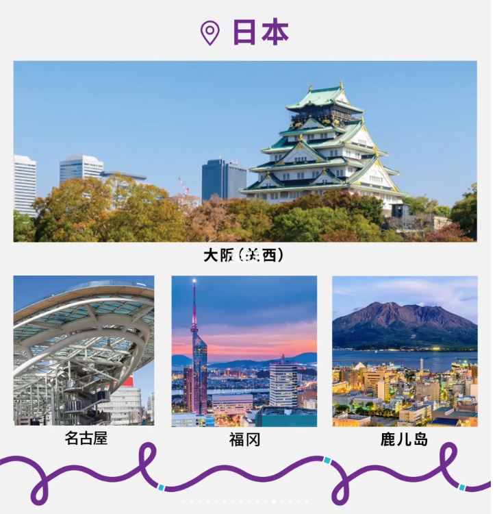 热话航点包括东京(成田)、东京(羽田)、大阪、福冈、名古屋、高松、鹿儿岛、冲绳。
