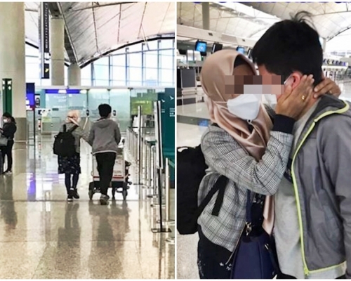有網民一家在機場送別在他們家工作14年的外傭姐姐，少主不捨與她相擁。「外傭僱主必看新聞訊息」Facebook圖片