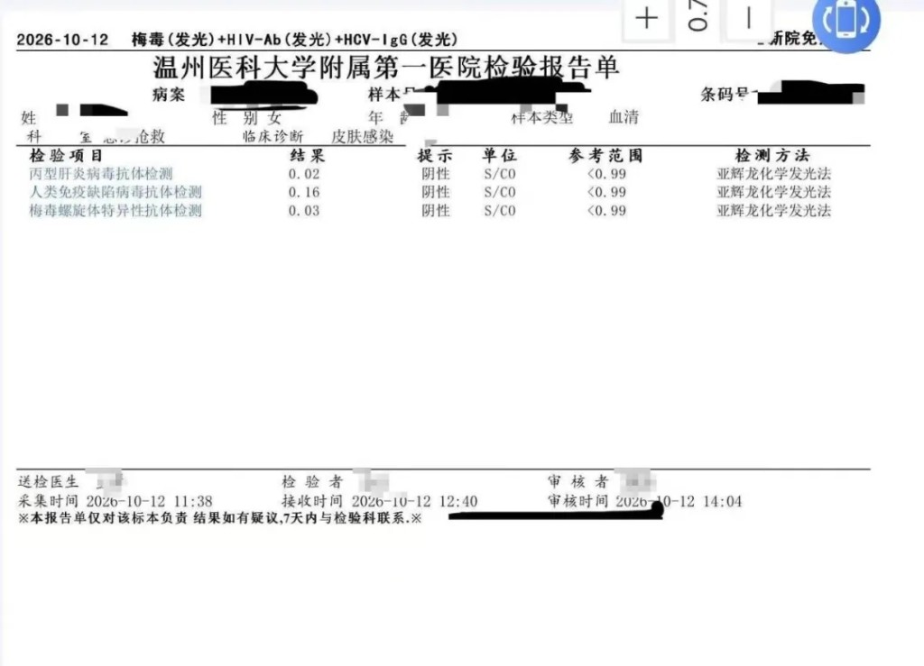 當事人急做做愛滋等四項傳染病篩查。 當事人急做做愛滋等四項傳染病篩查。
