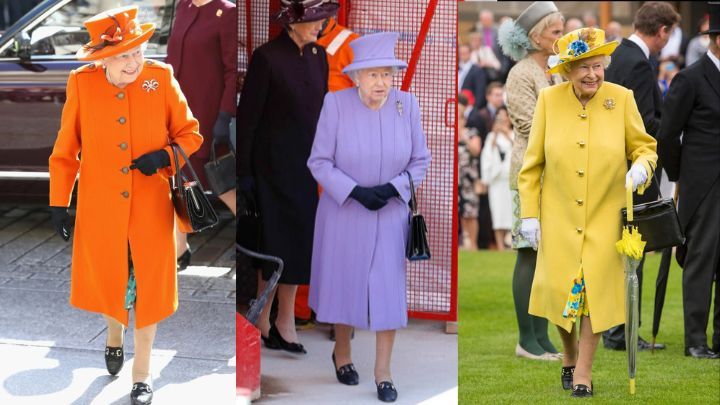 英女皇以不同顏色套裝配襯Anello & Davide皮鞋，成為招牌造型。