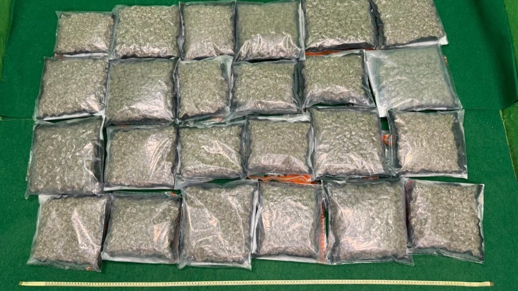 海關機場檢獲約值280萬元大麻花，20歲男旅客被捕。海關圖片