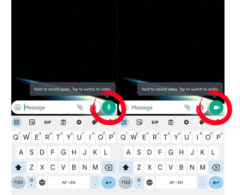 WhatsApp即時視像訊息（Instant Video Messages）使用方法 在輸入訊息欄的右邊，點按「語音」標示，會即時切換至「視像」標示；