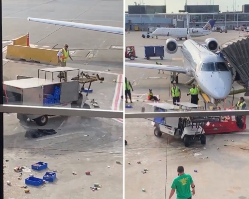 美國芝加哥歐海爾國際機場一輛失控的停機坪餐車。 影片截圖