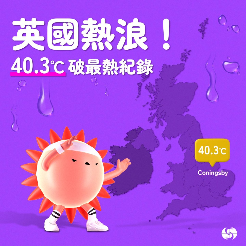 天文台稱英國星期二高溫破紀錄。天文台fb圖片