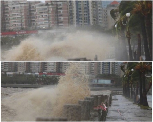 在風暴影響下，珠海海面掀起巨浪。網圖