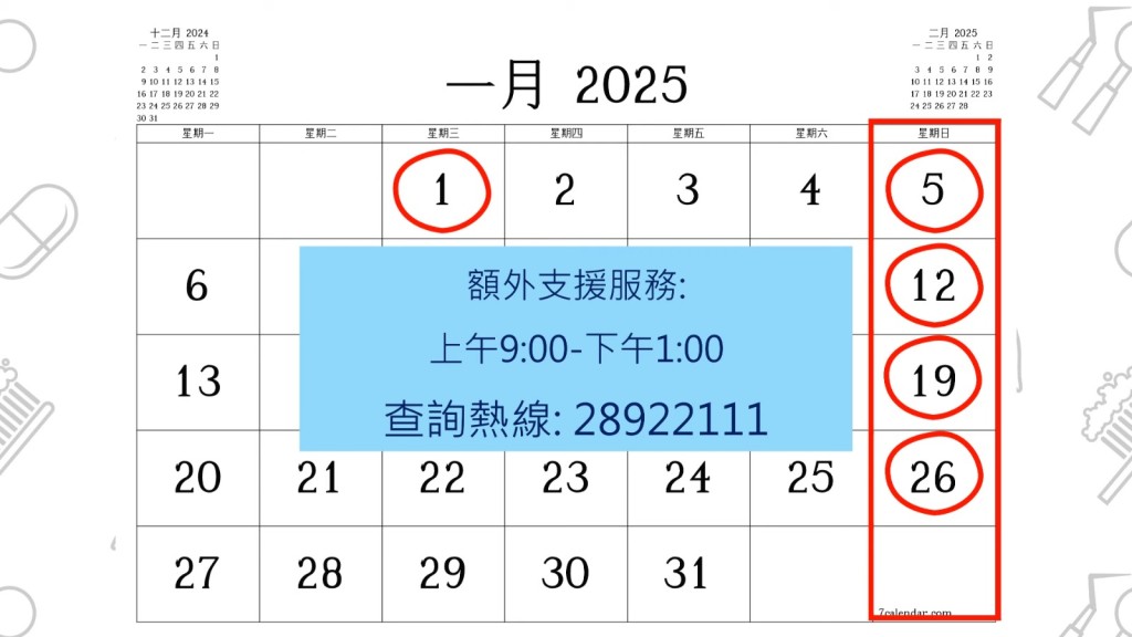 在登記系統啓用初期於5個公眾假期，提供額外的查詢熱線服務時段。衞生署影片截圖