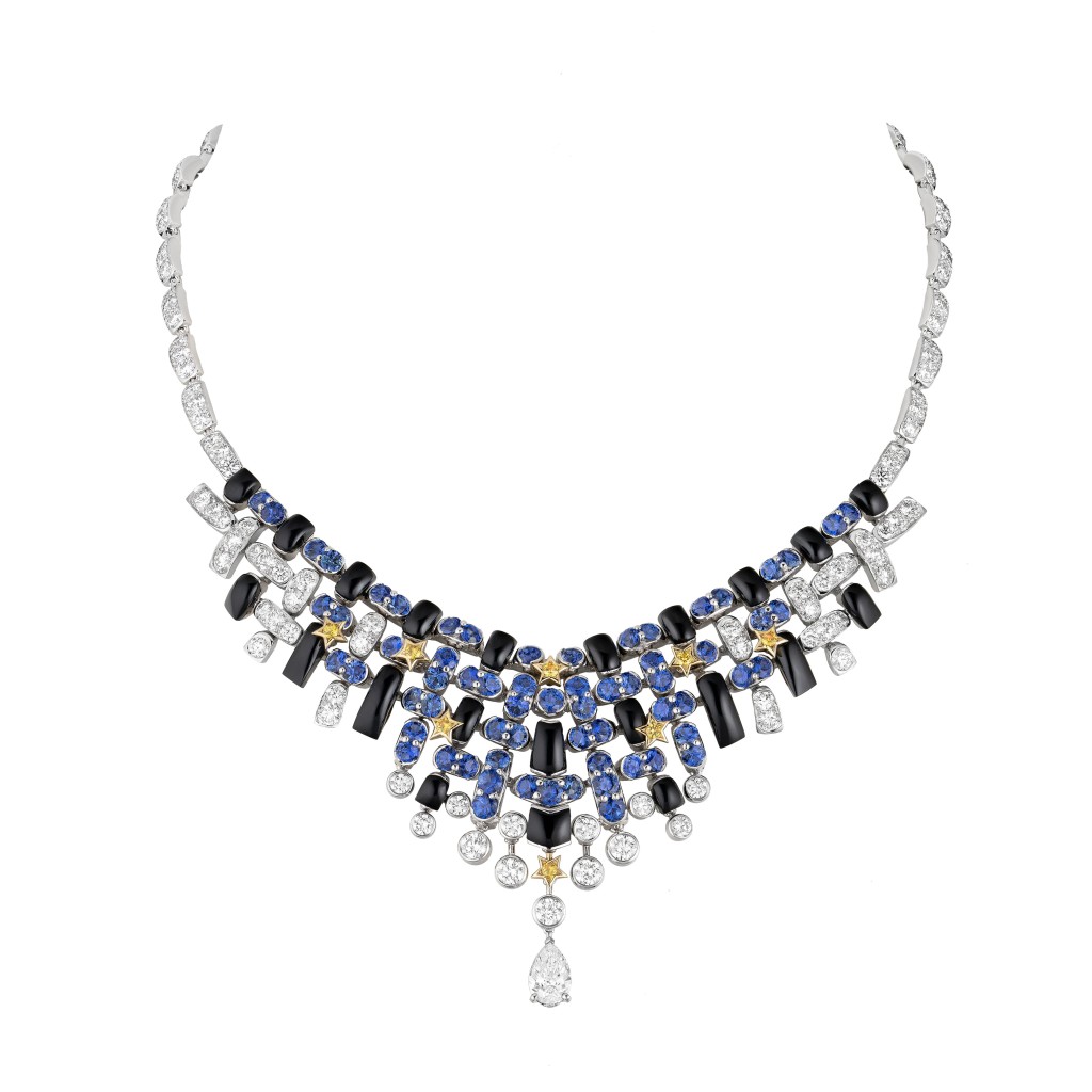 Tweed Céleste白金黃金鑽石項鏈，鑲嵌藍寶石及瑪瑙。