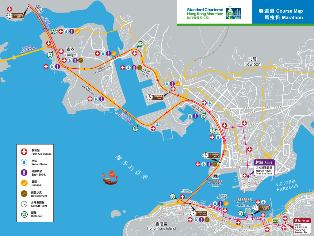 馬拉松賽道路線圖。渣打馬拉松網站圖片