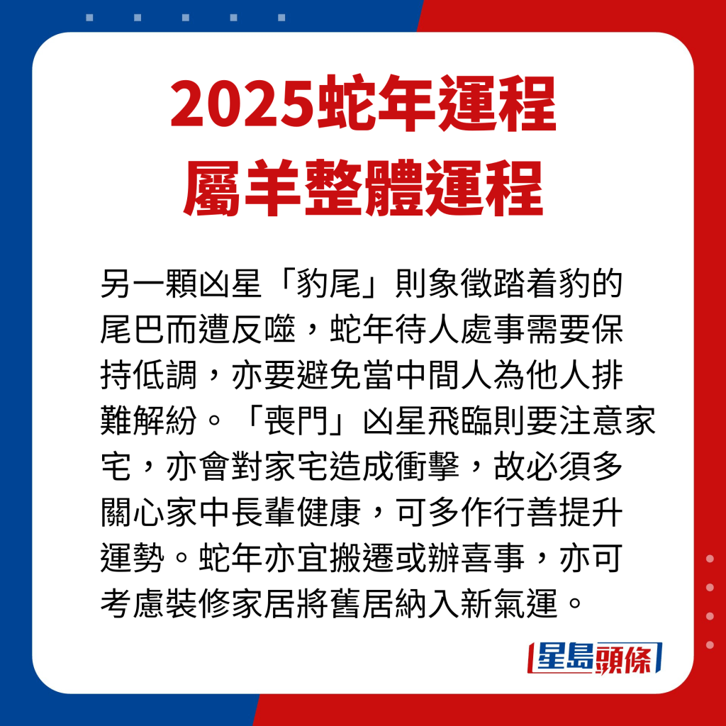 屬羊藝人2025年蛇年整體運程。