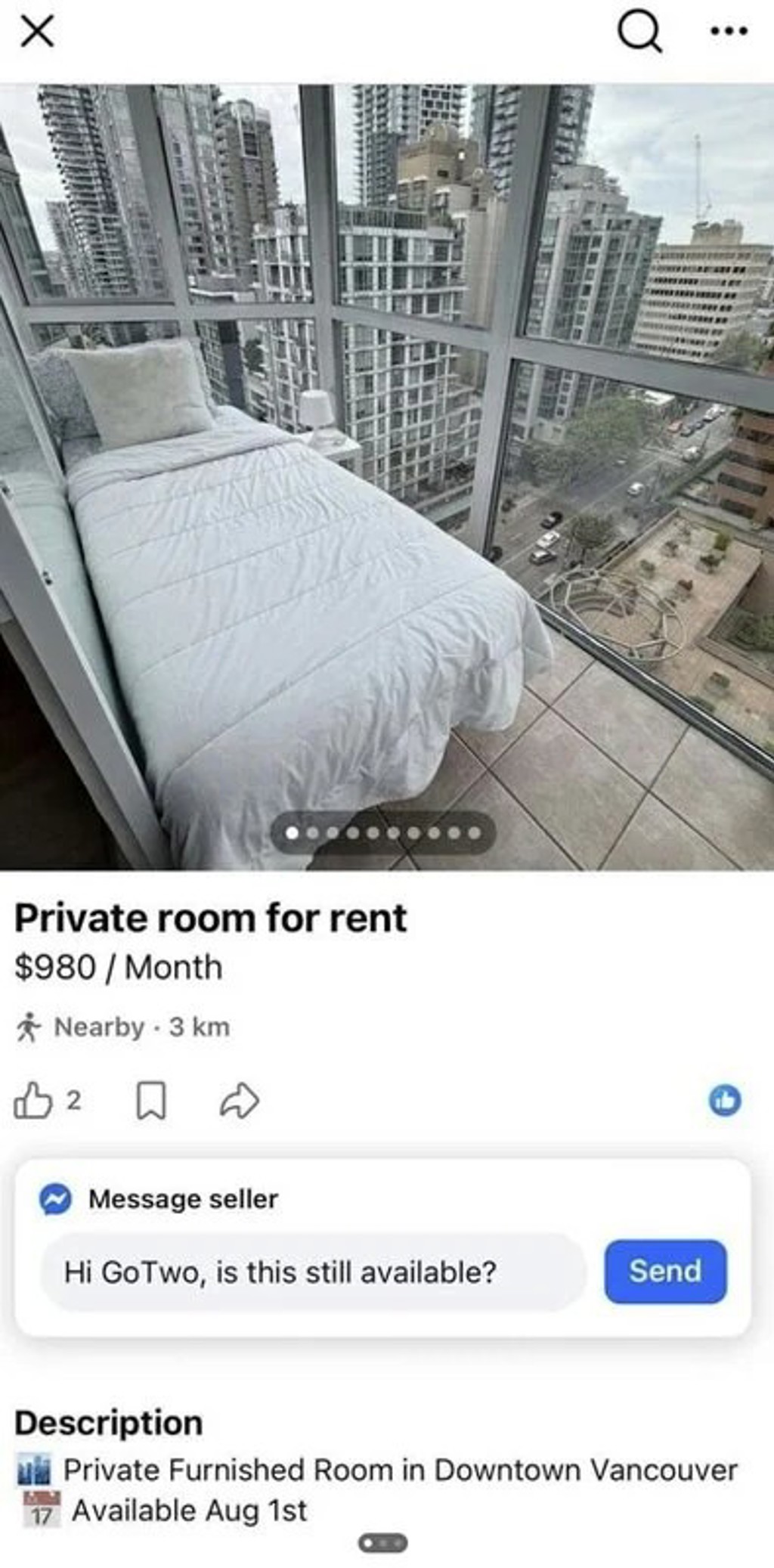 加拿大溫哥華有房東把露台當房間出租。Reddit