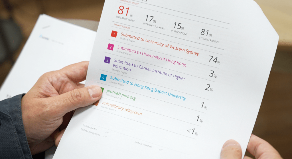 “枪手”提供的一份论文范本，经测试发现内容涉抄袭西澳一间大学论文，抄袭程度高达74%。