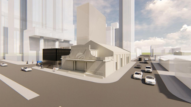 油麻地戲院第二期擴建設計,旁將加建兩幢建築物。 政府文件截圖