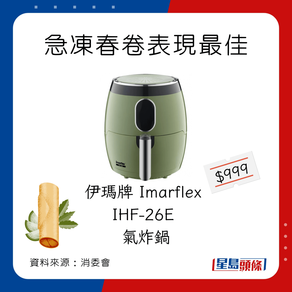 消委會氣炸鍋｜ 急凍春卷最佳氣炸鍋選擇：伊瑪牌Imarflex