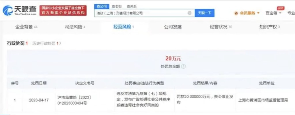 网上资料显示该公司被罚款20万元。 微博