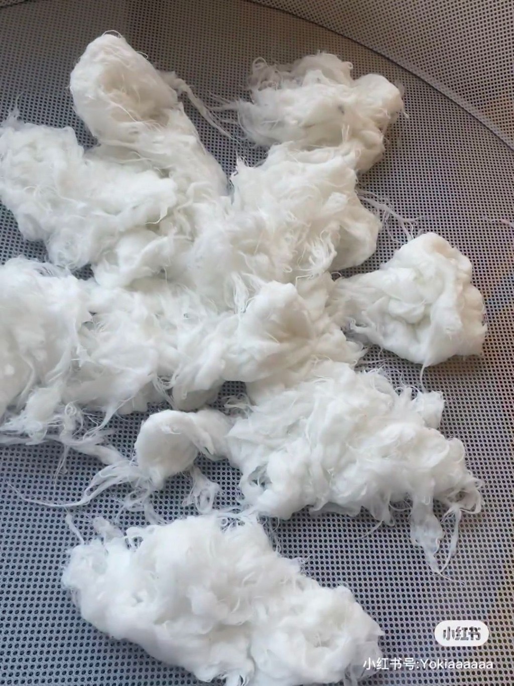 網民放枕頭入洗衣機洗，打開後見棉花爆開崩潰求救。（圖片來源：小紅書@下輩子）