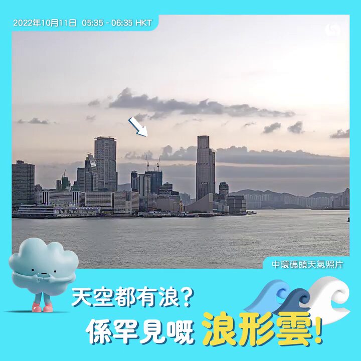 2022年10月時,香港天文台facebook亦曾以「空中的浪花」為題,介紹浪形雲,並指天氣相機剛好捕捉到佢形成至消散嘅過程。天文台fb截圖 2022年10月時,香港天文台facebook亦曾以「空中的浪花」為題,介紹浪形雲,並指天氣相機剛好捕捉到佢形成至消散嘅過程。天文台fb截圖