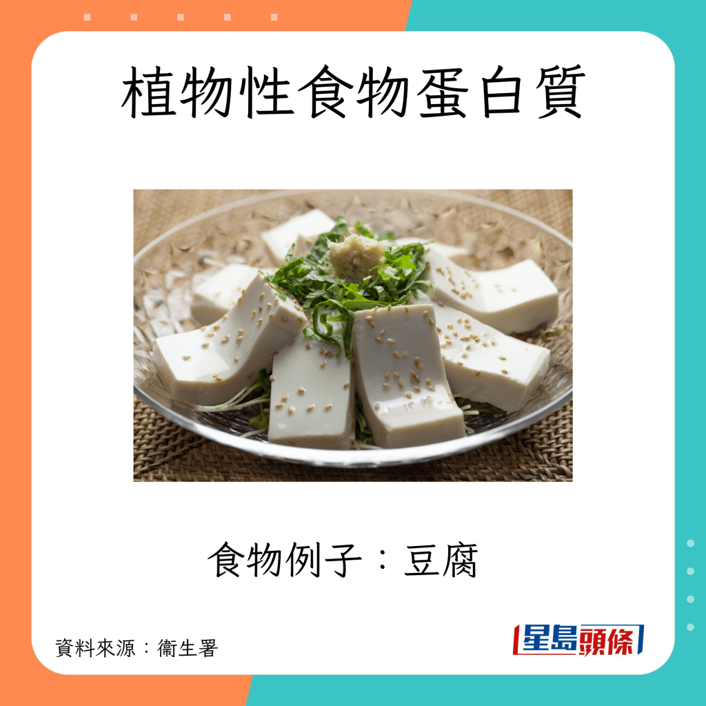 植物性食物蛋白質 食物例子： 豆腐