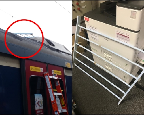 列車被投擲鐵欄。港鐵提供