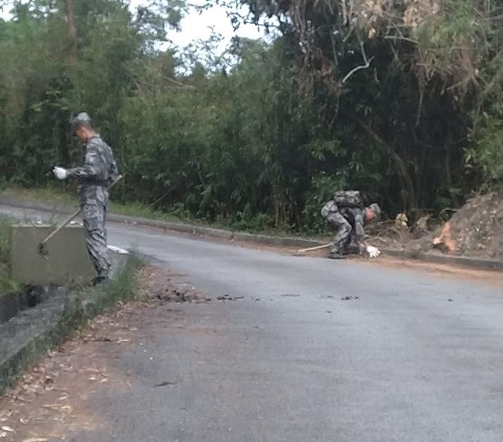 解放軍官兵協助清理樹枝。突發事故報料區網民Yan Yan Lee圖片