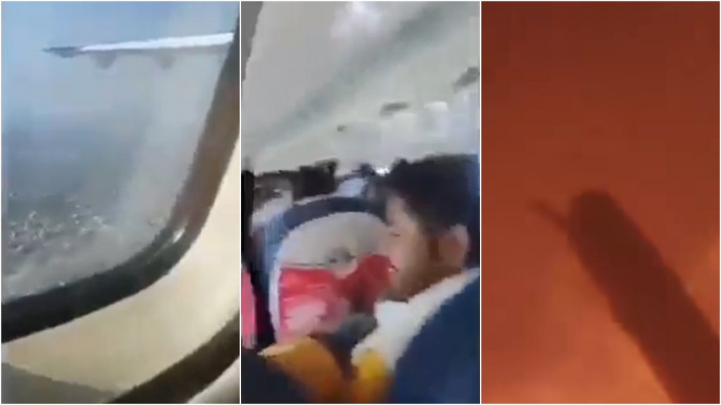 尼泊尔空难，坠机前一刻影片曝光，机舱传惨叫声后陷火海。 twitter片截图