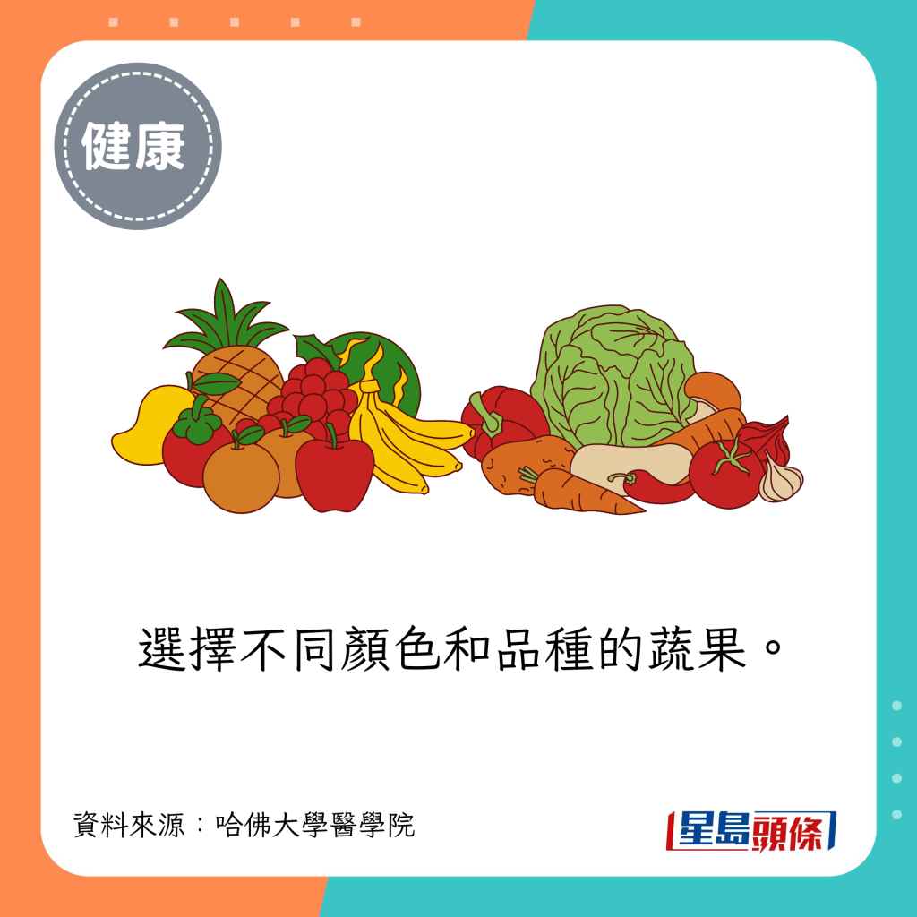 選擇不同顏色和品種的蔬果