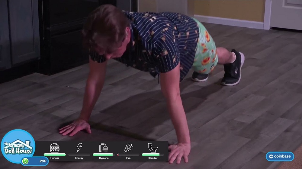 Jerma能量值零時，觀眾仍叫他做掌上壓。網上圖片