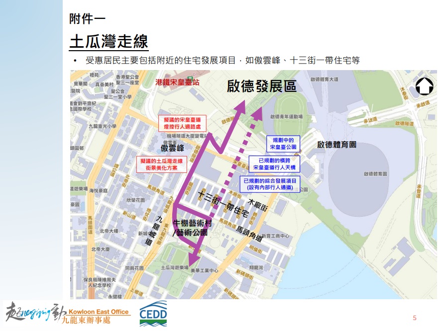 「土瓜灣走線」建成後,居民日後可便捷地往來啟德發展區。發展局起動九龍東辦事處文件 「土瓜灣走線」建成後,居民日後可便捷地往來啟德發展區。發展局起動九龍東辦事處文件