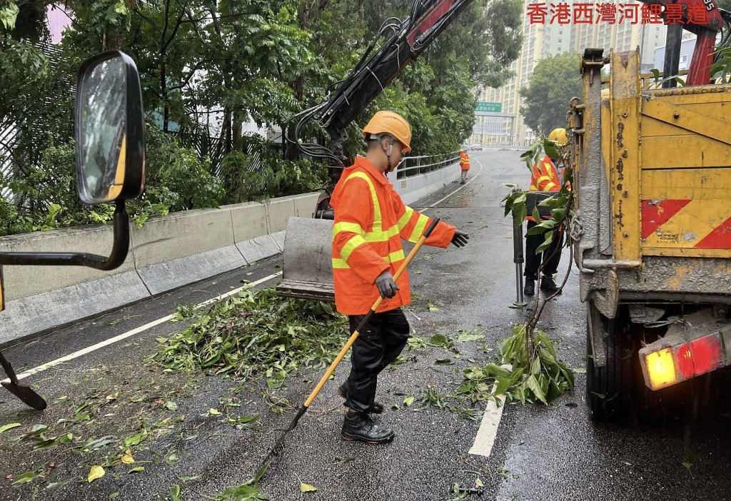 路政署在緊急控制中心運作期間,共接獲近600宗道路事故報告,當中接近8成涉及塌樹阻路。路政署fb 路政署在緊急控制中心運作期間,共接獲近600宗道路事故報告,當中接近8成涉及塌樹阻路。路政署fb