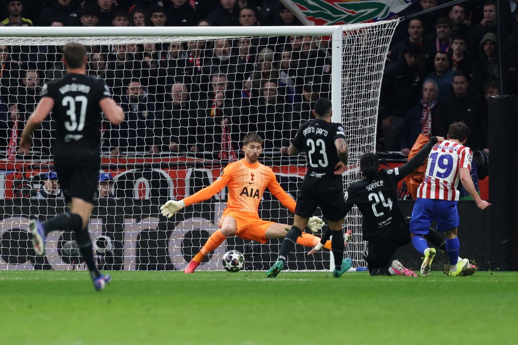 熱刺歐聯16強首回合以2:5慘敗予馬德里體育會。法新社