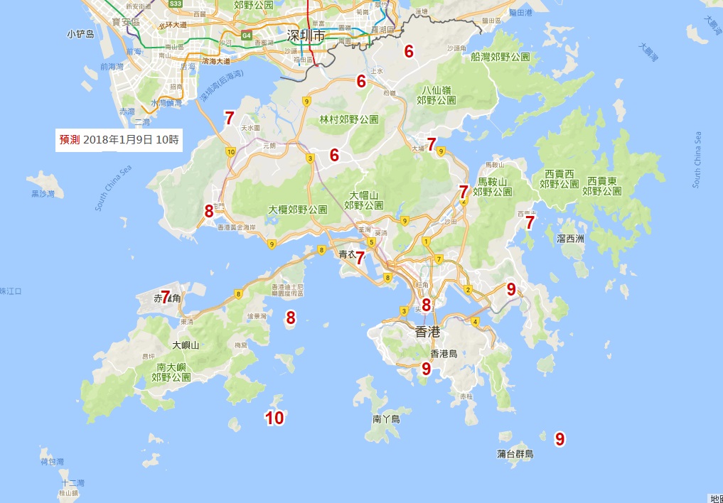新界近中午普遍介乎6至7度。天文台自動分區天氣預報
