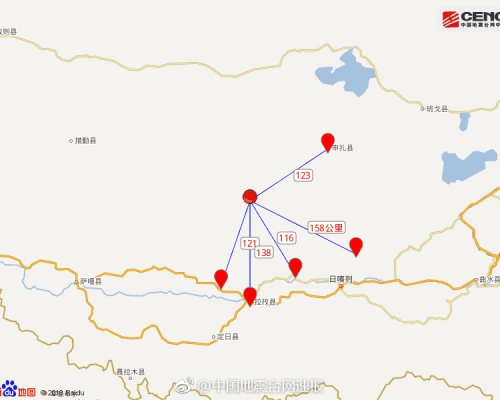 西藏日喀則市謝通門縣凌晨3時32分發生5.8級地震。中國地震台網中心網站圖片
