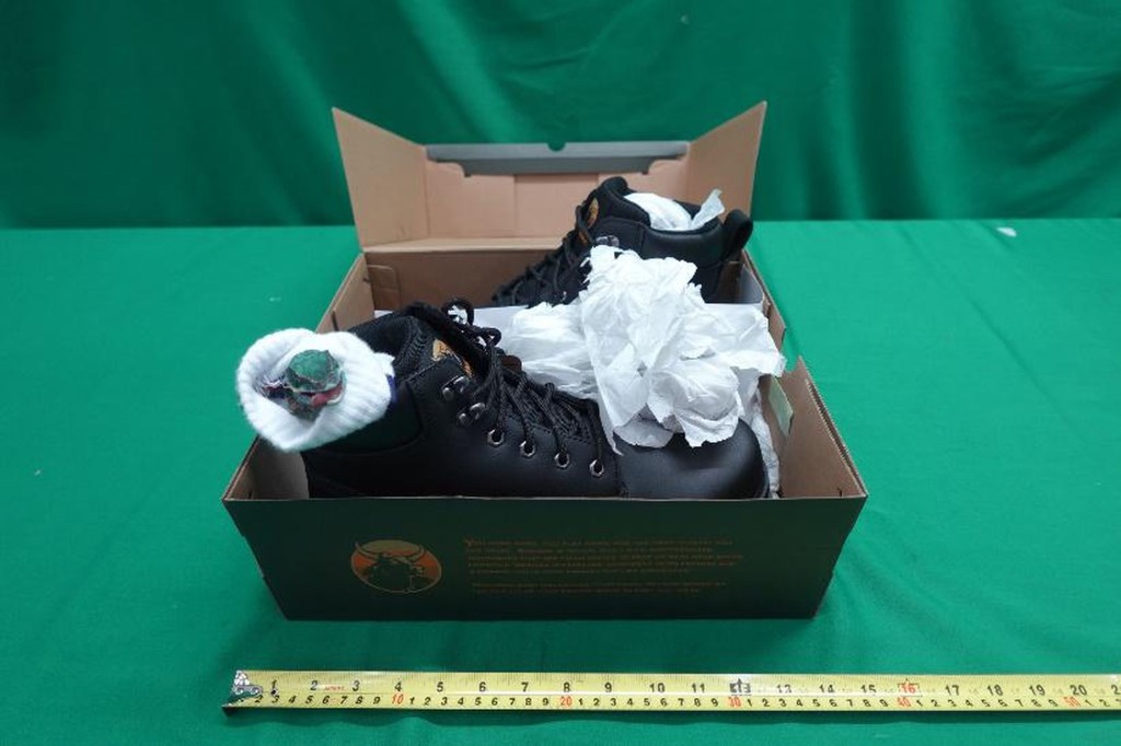 海關於今年4月截獲空運到港、以襪包裹收藏於鞋內約20隻疑屬瀕危物種的活蜥蝪。 香港海關提供圖片 海關於今年4月截獲空運到港、以襪包裹收藏於鞋內約20隻疑屬瀕危物種的活蜥蝪。 香港海關提供圖片