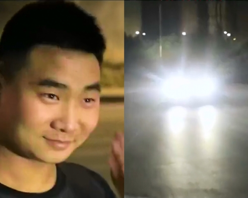 陝西一名司機駕車時打開高燈，選擇罰看燈光一分鐘。影片截圖
