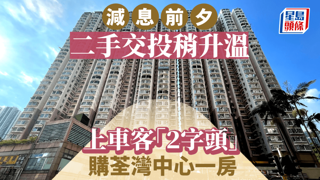 減息前夕二手交投稍升溫 上車客「2字頭」購荃灣中心一房 盈翠半島錄「轉租為買」